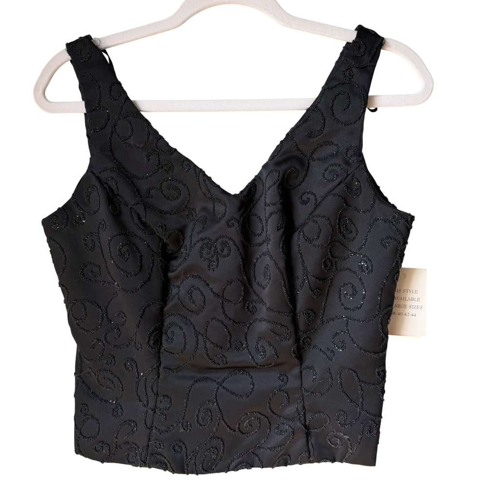 VTG Bill Levkoff Corset Top Black Beaded Sleeveless Y2k 90s USA Union Tag‎ 8 NWT